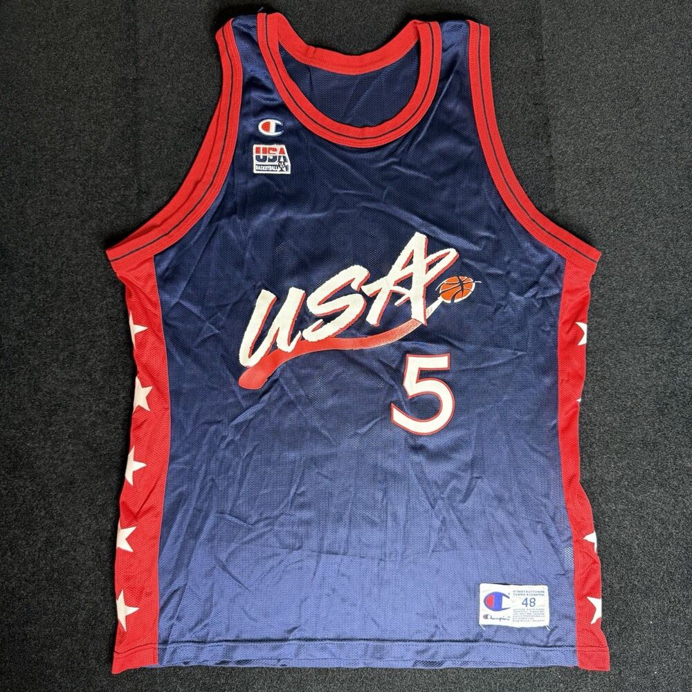 Vintage 1996 Champion Grant Hill #5 USA Olympic Basketball Jersey Size 48